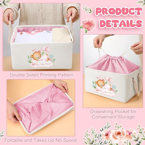 Pickmesh Baby Shower Storage Basket with Gift Bags Rectangular Ribbons Collapsible Canvas Storage Bin with Handles for Diaper Organizing Toy Home DIY Gift Basket, 13 x 9. 1 x 7. 1 Inch(Jungle Theme) in Saudi Arabia