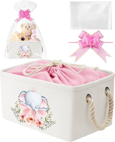 Pickmesh Baby Shower Storage Basket with Gift Bags Rectangular Ribbons Collapsible Canvas Storage Bin with Handles for Diaper Organizing Toy Home DIY Gift Basket, 13 x 9. 1 x 7. 1 Inch(Jungle Theme) in Saudi Arabia