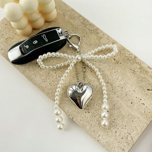 2Pcs Pearl Bow Keychains for Women, Cute Bow Beaded Keyring Charms Aesthetic Bowknot Key Chains for Car Keys in Saudi Arabia