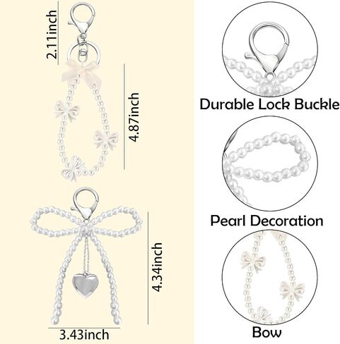 2Pcs Pearl Bow Keychains for Women, Cute Bow Beaded Keyring Charms Aesthetic Bowknot Key Chains for Car Keys in Saudi Arabia