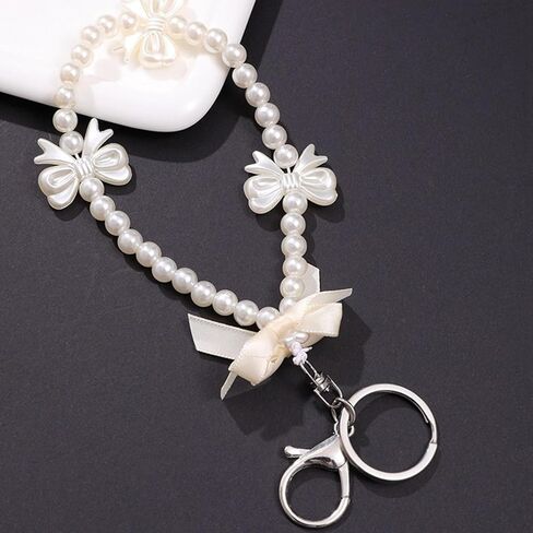 2Pcs Pearl Bow Keychains for Women, Cute Bow Beaded Keyring Charms Aesthetic Bowknot Key Chains for Car Keys in Saudi Arabia