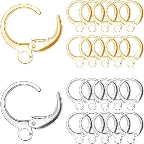 DANGLING 80Pcs Leverback Earring Hooks, 18K Gold Plated Hypoallergenic Round Lever Back Clasp, Interchangeable Dangle Huggie Hoop French Ear Wire for Earring Jewelry Making (Silver,Gold) in Kuwait