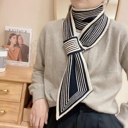LumiSyne Winter Skinny Knitted Scarf Women Easy Pull-Through Stripe Houndstooth Animal Print Knitted Neckerchief Collar Scarf in Saudi Arabia