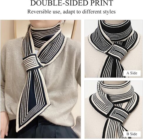 LumiSyne Winter Skinny Knitted Scarf Women Easy Pull-Through Stripe Houndstooth Animal Print Knitted Neckerchief Collar Scarf in Saudi Arabia