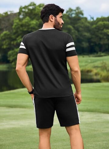 JMIERR Sweatsuit for Men 2 Piece Outfits Crewneck Summer Tracksuits Casual Stripe Short Sets in Saudi Arabia