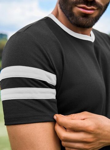 JMIERR Sweatsuit for Men 2 Piece Outfits Crewneck Summer Tracksuits Casual Stripe Short Sets in Saudi Arabia