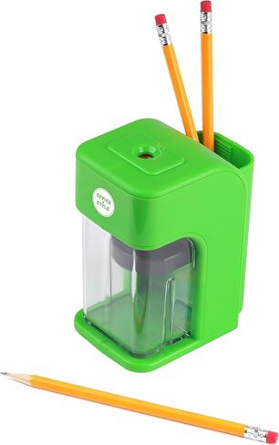 مبراة أقلام إلكترونية على طراز Office مع ميزة أمان التوقف التلقائي وحامل أقلام كبير للمنزل أو المكتب أو الفصل الدراسي - أخضر - من Office + Style، A-PS200G in Kuwait