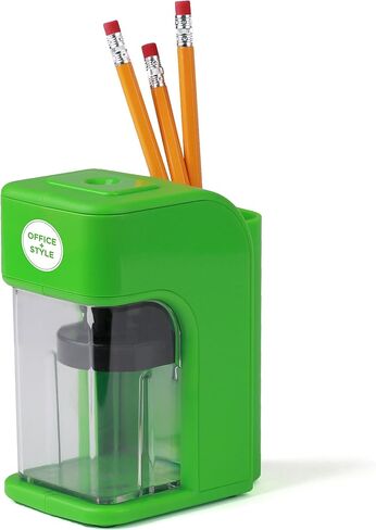 مبراة أقلام إلكترونية على طراز Office مع ميزة أمان التوقف التلقائي وحامل أقلام كبير للمنزل أو المكتب أو الفصل الدراسي - أخضر - من Office + Style، A-PS200G in Kuwait