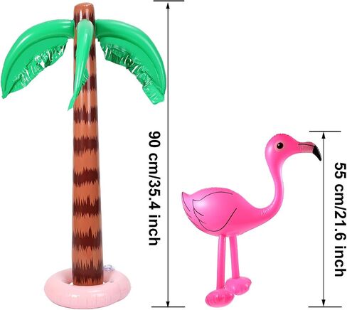 Set of 4 Inflatable Palm Trees and Beach Inflatable Pink Flamingo for Hawaiian Pool Summer Luau Party Decoration in Saudi Arabia