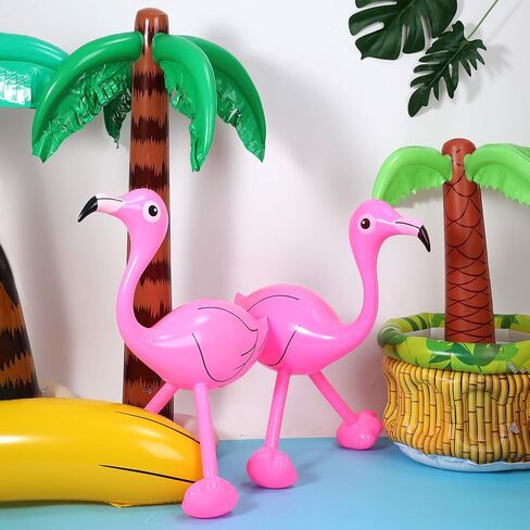 Set of 4 Inflatable Palm Trees and Beach Inflatable Pink Flamingo for Hawaiian Pool Summer Luau Party Decoration in Saudi Arabia