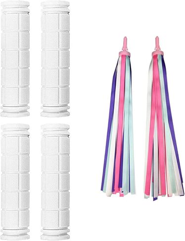 PLATT Kids Bicycle Handle Bar Grips 2 Pairs Colorful Rubber Mushroom Grips with Ribbons Streamers for Balance Bikes, Scooters, and Childrens BMX Bicycle Handlebars in Saudi Arabia