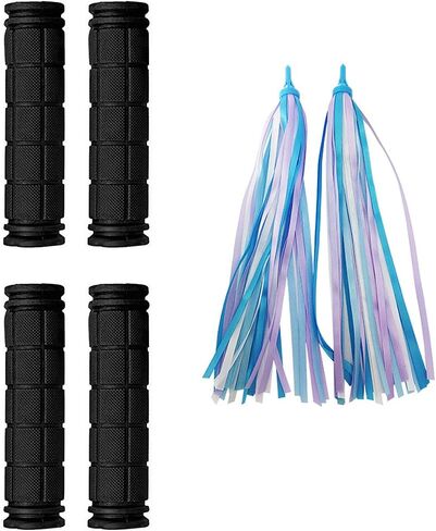 PLATT Kids Bicycle Handle Bar Grips 2 Pairs Colorful Rubber Mushroom Grips with Ribbons Streamers for Balance Bikes, Scooters, and Childrens BMX Bicycle Handlebars in Saudi Arabia