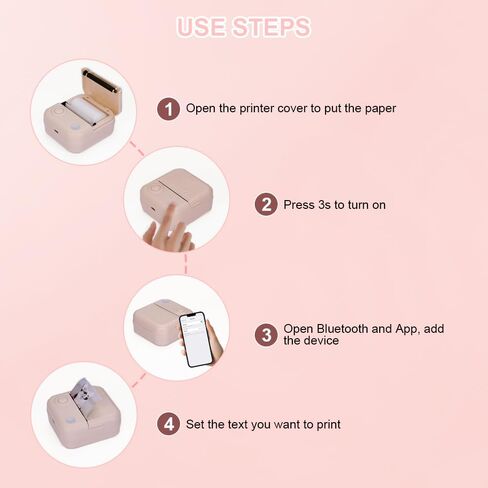 Mini Printer,Thermal Printers Sticker Maker with 3 Rolls Paper,Portable Wireless Bluetooth Inkless Printer, Recharge Pocket Label Maker, Small Printer for Scrapbook Supplies,Photo, Pink in Saudi Arabia