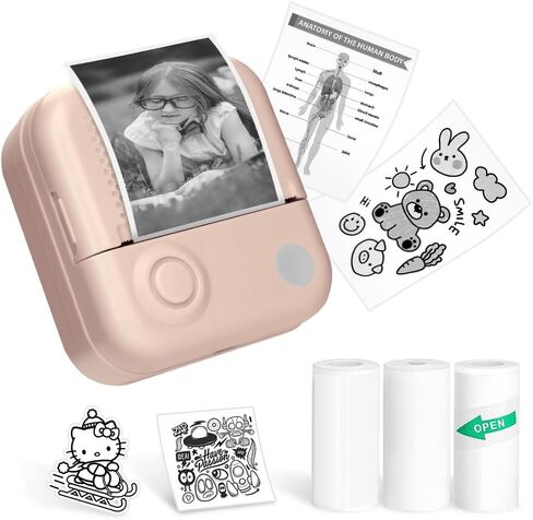 Mini Printer,Thermal Printers Sticker Maker with 3 Rolls Paper,Portable Wireless Bluetooth Inkless Printer, Recharge Pocket Label Maker, Small Printer for Scrapbook Supplies,Photo, Pink in Saudi Arabia