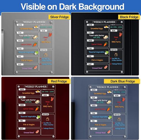 لوحة تقويم أسبوعية مغناطيسية من الأكريليك للثلاجة، لوحة قائمة مخططة أسبوعية شفافة مقاس 15 بوصة × 11 بوصة للمطبخ، لوحة بيضاء لتقويم المذكرات المحمولة لوضع قائمة لوحة تخطيط الثلاجة in Kuwait
