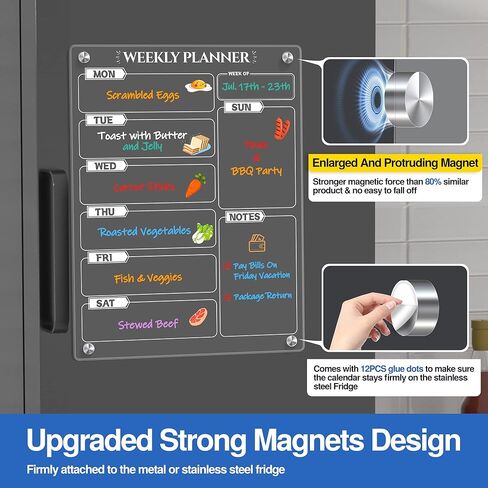 لوحة تقويم أسبوعية مغناطيسية من الأكريليك للثلاجة، لوحة قائمة مخططة أسبوعية شفافة مقاس 15 بوصة × 11 بوصة للمطبخ، لوحة بيضاء لتقويم المذكرات المحمولة لوضع قائمة لوحة تخطيط الثلاجة in Kuwait