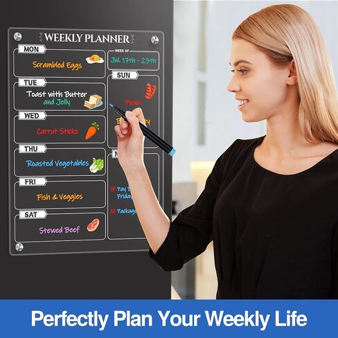 لوحة تقويم أسبوعية مغناطيسية من الأكريليك للثلاجة، لوحة قائمة مخططة أسبوعية شفافة مقاس 15 بوصة × 11 بوصة للمطبخ، لوحة بيضاء لتقويم المذكرات المحمولة لوضع قائمة لوحة تخطيط الثلاجة in Kuwait