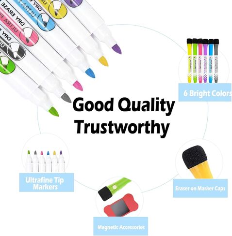 تقويم مغناطيسي أكريليك للثلاجة، ToBsoft 2 حزمة تقويم لوح مسح جاف شهري وأسبوعي، تقويم مغناطيسي للثلاجة يتضمن 6 علامات مسح جاف 6 ألوان، ممحاة مغناطيسية، خطاف، منشفة in Kuwait