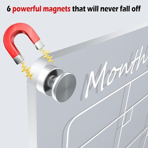 تقويم مغناطيسي أكريليك للثلاجة، ToBsoft 2 حزمة تقويم لوح مسح جاف شهري وأسبوعي، تقويم مغناطيسي للثلاجة يتضمن 6 علامات مسح جاف 6 ألوان، ممحاة مغناطيسية، خطاف، منشفة in Kuwait