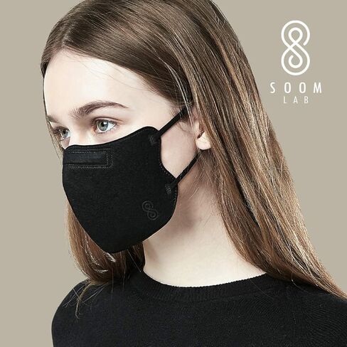 SOOM LAB، قناع التنفس فائق التنقية، قناع وجه للاستعمال مرة واحدة، حلقة أذن مرنة، فلتر ألياف النانو، قابل للغسل، قابل لإعادة الاستخدام، عبوة من 10 قطع (أسود) in Kuwait
