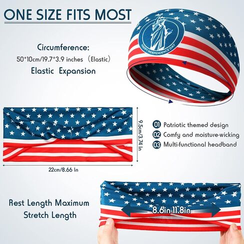 4 Pieces American Flag Sports Sweatbands Headband Elastic Headband Patriotic Hair Bands Unisex Wicking Sweatband for Men Women Exercise Sports Workout Running Walking Basketball in Saudi Arabia