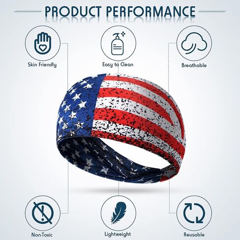 4 Pieces American Flag Sports Sweatbands Headband Elastic Headband Patriotic Hair Bands Unisex Wicking Sweatband for Men Women Exercise Sports Workout Running Walking Basketball in Saudi Arabia