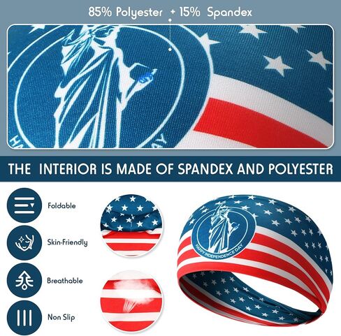 4 Pieces American Flag Sports Sweatbands Headband Elastic Headband Patriotic Hair Bands Unisex Wicking Sweatband for Men Women Exercise Sports Workout Running Walking Basketball in Saudi Arabia