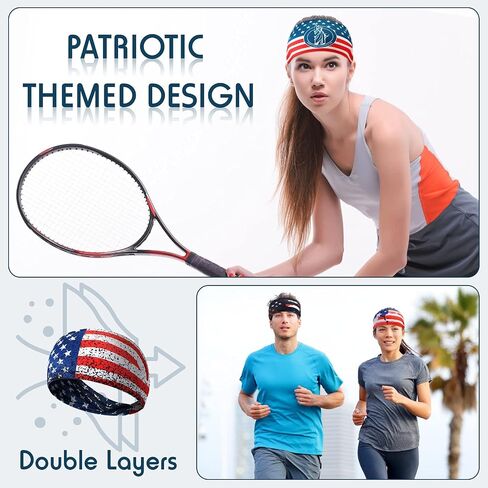 4 Pieces American Flag Sports Sweatbands Headband Elastic Headband Patriotic Hair Bands Unisex Wicking Sweatband for Men Women Exercise Sports Workout Running Walking Basketball in Saudi Arabia