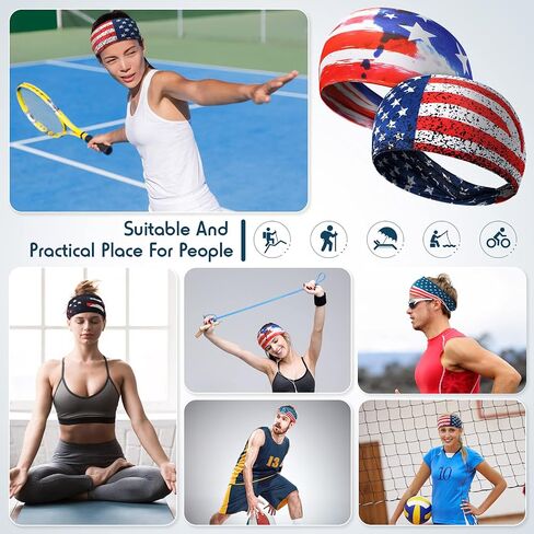 4 Pieces American Flag Sports Sweatbands Headband Elastic Headband Patriotic Hair Bands Unisex Wicking Sweatband for Men Women Exercise Sports Workout Running Walking Basketball in Saudi Arabia