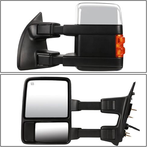 DNA Motoring TWM-027-T666-BK-AM-L Manual Telescopic Foldable Towing Mirror W/Turn Signal Compatible With 08-16 F250 / F350 / F450 / F550 Super Duty, Left Side in Kuwait