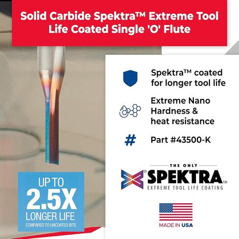 أداة Amana Tool 43500-K SC Spektra Extreme Tool مغلفة بالحياة قطع بلاستيك مفرد O الناي 1/8 D x 1/2 CH x 1/4 SHK x 2 بوصة لقمة توجيه طويلة in Saudi Arabia