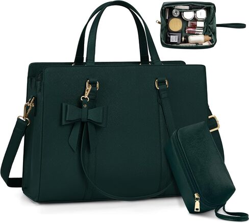 Laptop Bag for Women 15.6 inch Laptop Tote Bag Waterproof Leather Computer Briefcase Professional Work Bag with Makeup Bag in Saudi Arabia