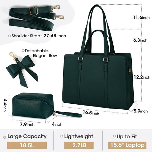 Laptop Bag for Women 15.6 inch Laptop Tote Bag Waterproof Leather Computer Briefcase Professional Work Bag with Makeup Bag in Saudi Arabia