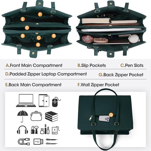 Laptop Bag for Women 15.6 inch Laptop Tote Bag Waterproof Leather Computer Briefcase Professional Work Bag with Makeup Bag in Saudi Arabia