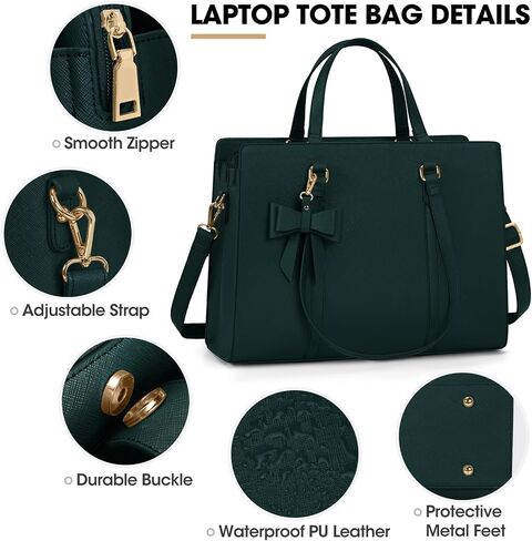 Laptop Bag for Women 15.6 inch Laptop Tote Bag Waterproof Leather Computer Briefcase Professional Work Bag with Makeup Bag in Saudi Arabia