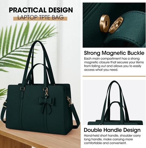 Laptop Bag for Women 15.6 inch Laptop Tote Bag Waterproof Leather Computer Briefcase Professional Work Bag with Makeup Bag in Saudi Arabia