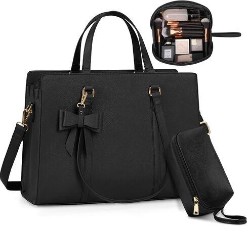 Laptop Bag for Women 15.6 inch Laptop Tote Bag Waterproof Leather Computer Briefcase Professional Work Bag with Makeup Bag in Saudi Arabia