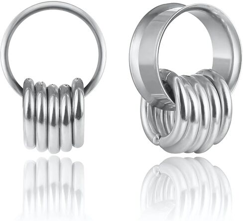 LADEMAYH 2 قطعة مع حلقات وسدادات الأذن ومقاييس الأنفاق للنساء والرجال - مزدوجة متوهجة من الفولاذ المقاوم للصدأ 316L أقراط ممتدة للأذن مجوهرات ثقب الجسم فضية 19 مم = 3/4 بوصة in Kuwait
