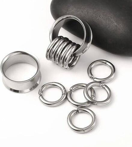 LADEMAYH 2 قطعة مع حلقات وسدادات الأذن ومقاييس الأنفاق للنساء والرجال - مزدوجة متوهجة من الفولاذ المقاوم للصدأ 316L أقراط ممتدة للأذن مجوهرات ثقب الجسم فضية 19 مم = 3/4 بوصة in Kuwait