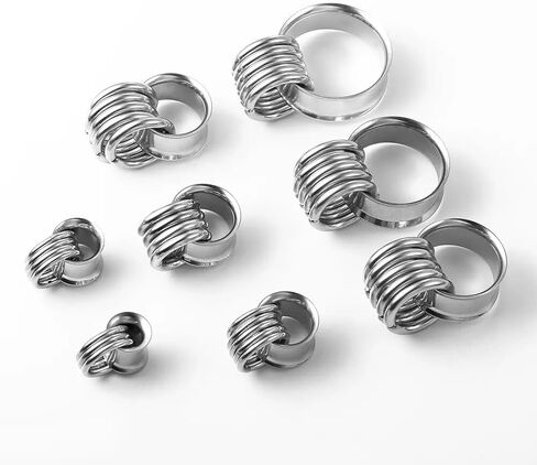 LADEMAYH 2 قطعة مع حلقات وسدادات الأذن ومقاييس الأنفاق للنساء والرجال - مزدوجة متوهجة من الفولاذ المقاوم للصدأ 316L أقراط ممتدة للأذن مجوهرات ثقب الجسم فضية 19 مم = 3/4 بوصة in Kuwait