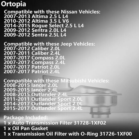 RE0F10A JF011E فلتر ناقل الحركة CVT مع حشية وفلتر زيت 31728-1XF02 متوافق مع نيسان 07-13 ألتيما، 08-15 ميتسوبيشي لانسر أوتلاندر، 07-12 جيب كاليبر، 07-17 جيب كومباس باتريوت in Kuwait