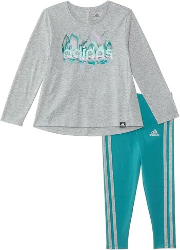 adidas Girl's Long Sleeve Swing Tee Tights Set (Toddler/Little Kid) Grey Heather 5 Little Kids in Saudi Arabia