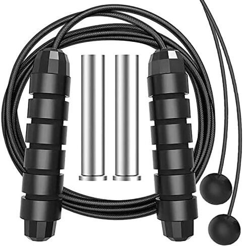 Weighted Jump Rope, Cordless Jump Rope Tangle-Free Ball High-Speed Bearing Weighted Skip Rope Foam Handle Ropeless or Corded Fit Fat Burning Aerobic Endurance Training for Men Women Kids-Red Blue Black in Saudi Arabia