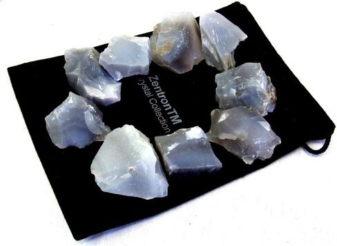 مجموعة Zentron Crystal: حقيبة مخملية بأحجار العقيق الرمادية الخام الطبيعية بوزن 1/2 رطل in Saudi Arabia