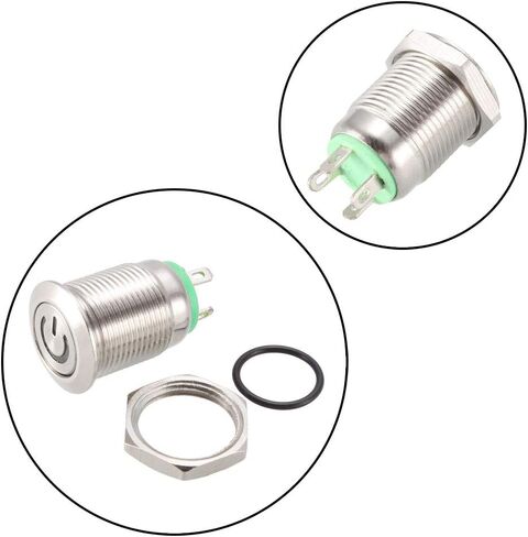 uxcell Momentary Metal Push Button Switch Flat Head 12mm Mounting Dia 1NO 3-6V Green LED Light in Saudi Arabia