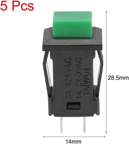 uxcell 5pcs 12mm Latching Type Mini Push Button Switch Green Button SPST NO in Saudi Arabia