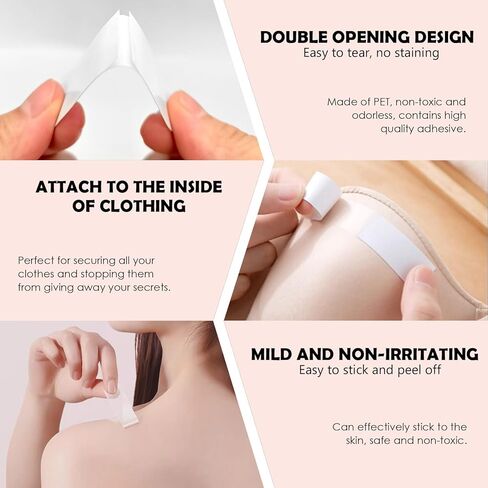 100 قطعة من شريط الجسم الأنيق مزدوج الجوانب من BlingKingdom للملابس والفستان، شريط شفاف للبشرة، شريط لاصق إضافي مع شرائط طويلة وشرائط على شكل مروحة لجميع أنواع الأقمشة والبشرة الحساسة in Kuwait