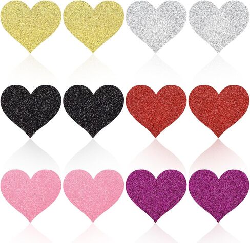 Sibba Breast Petals Covers 6 Pcs Heart Shaped Pasties Sticky Chest Patch Glitters Bra Pad Coverings Women Rhinestone Coverings No Show Padding Fit Festivals, Raves, Parties (Multicolor) in Saudi Arabia