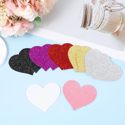 Sibba Breast Petals Covers 6 Pcs Heart Shaped Pasties Sticky Chest Patch Glitters Bra Pad Coverings Women Rhinestone Coverings No Show Padding Fit Festivals, Raves, Parties (Multicolor) in Saudi Arabia