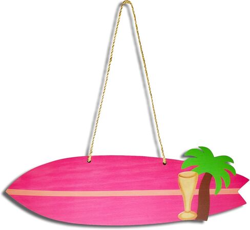 Surfboard Wall Decor,Wooden 16" Summer Beachy Aesthetic Decorations Surf Board Photo Prop Cardboard Cutout Tropical Themed for beachy Home Pool Bar Bathroom,Blue in Kuwait